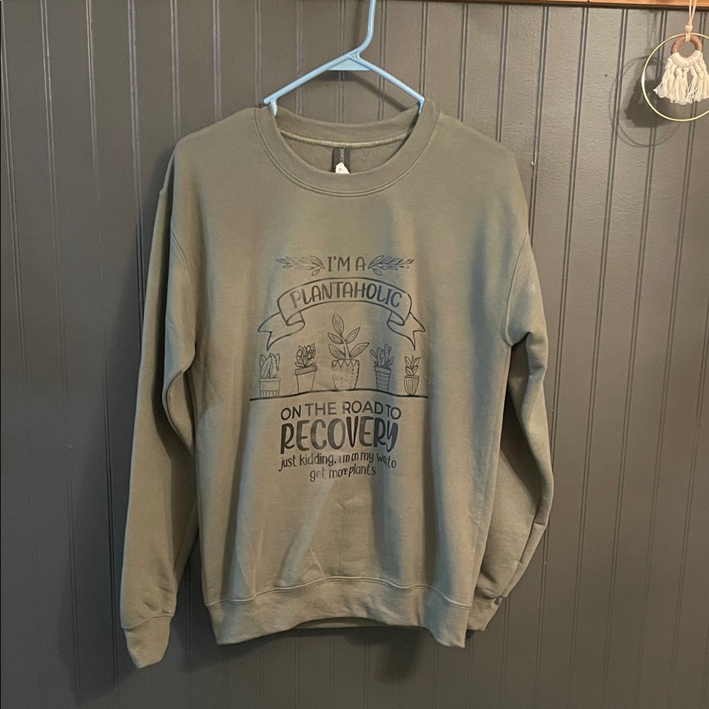 Brand New Gildan Olive Plantaholic Sweatshirt